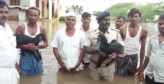 ಕುರಿ ಮರಿಯೊಂದಿಗೆ ನೆಲೋಗಿ ಠಾಣೆಯ ಪಿಎಸ್ಐ ಮಲ್ಲಣ್ಣ ಯಲಗೋಡ