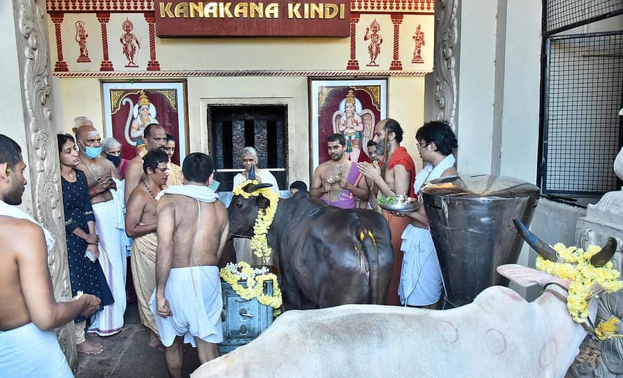 ಕೃಷ್ಣ ಮಠದಲ್ಲಿ ಕನಕನ ಕಿಂಡಿಯ ಎದುರು ಪರ್ಯಾಯ ಅದಮಾರು ಮಠದ ಈಶಪ್ರಿಯ ತೀರ್ಥ ಸ್ವಾಮೀಜಿ ಗೋಗ್ರಾಸ ನೀಡಿದರು. ಮಠದ ಪುರೋಹಿತರಾದ ಮುದರಂಗಡಿ ಲಕ್ಷ್ಮೀಶ ಆಚಾರ್ಯರು ‘ಗೋ ಪೂಜೆ ನೆರವೇರಿಸಿದರು.