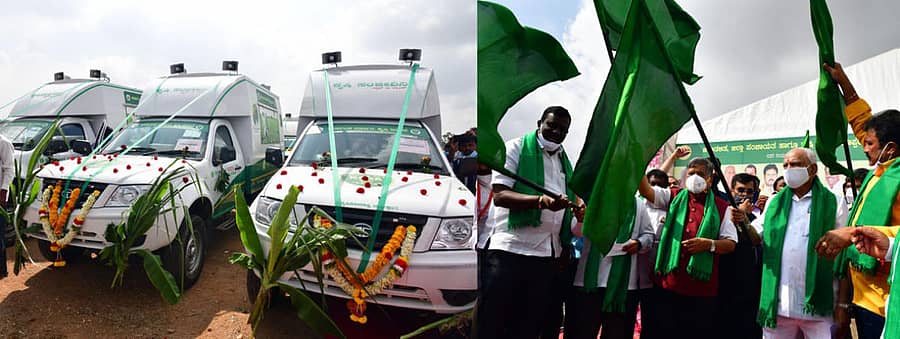 ಕೊಪ್ಪಳ ಜಿಲ್ಲೆಯ ಕುಕನೂರು ತಾಲ್ಲೂಕಿನ ಭಾನಾಪುರದಲ್ಲಿ ಕೃಷಿ ಸಂಜೀವಿನಿ ವಾಹನಗಳಿಗೆ ಮುಖ್ಯಮಂತ್ರಿ ಬಿ.ಎಸ್.ಯಡಿಯೂರಪ್ಪ ಚಾಲನೆ ನೀಡಿದರು