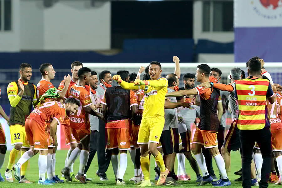 ಸೆಮಿಫೈನಲ್‌ಗೆ ಲಗ್ಗೆ ಇರಿಸಿದ ಎಫ್‌ಸಿ ಗೋವಾ ತಂಡದ ಆಟಗಾರರ ಸಂಭ್ರಮ –ಐಎಸ್‌ಎಲ್‌ ಮೀಡಿಯಾ ಚಿತ್ರ