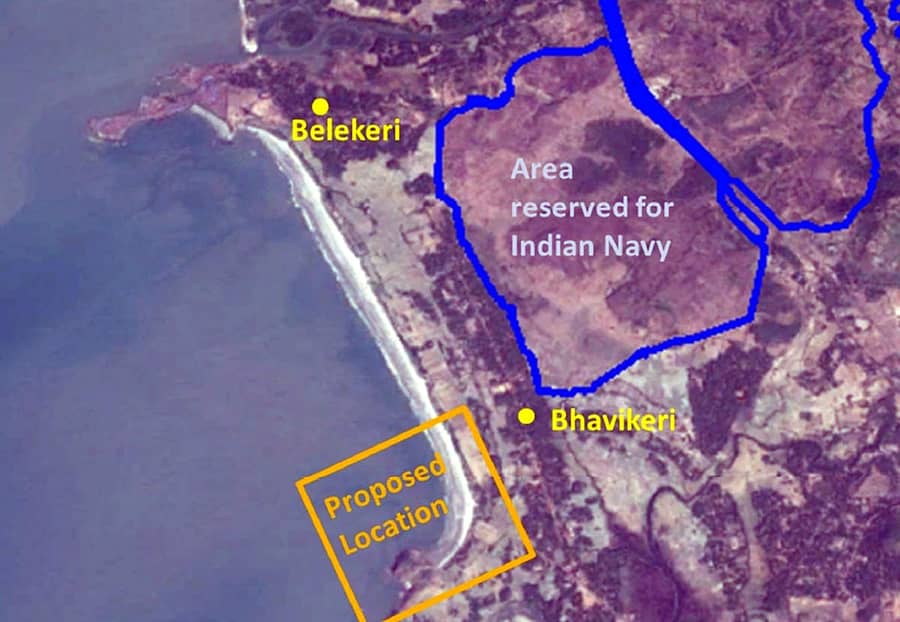 ಪ್ರಸ್ತಾವಿತ ಬೇಲೆಕೇರಿ ಬಂದರು ಪ್ರದೇಶದ ಉಪಗ್ರಹ ಚಿತ್ರ