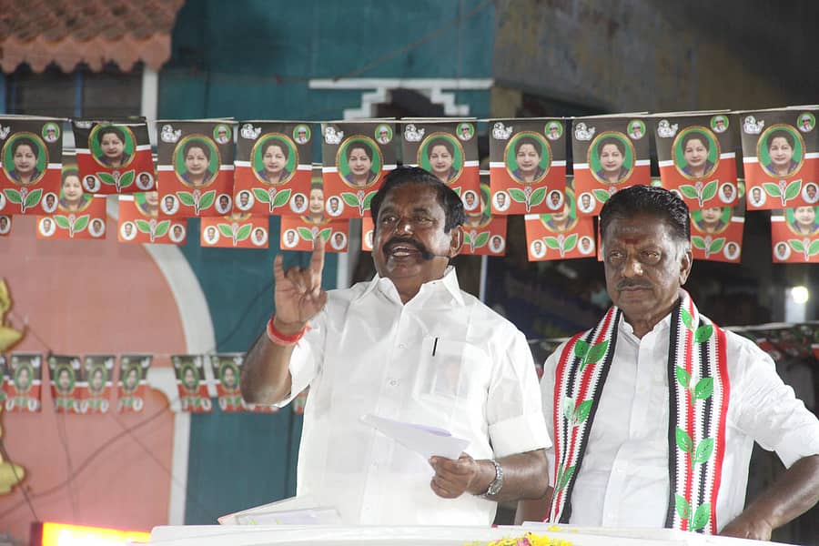 ಚುನಾವಣಾ ಪ್ರಚಾರದಲ್ಲಿ ತಮಿಳುನಾಡು ಮುಖ್ಯಮಂತ್ರಿ ಪಳನಿಸ್ವಾಮಿ: ಪಿಟಿಐ ಚಿತ್ರ