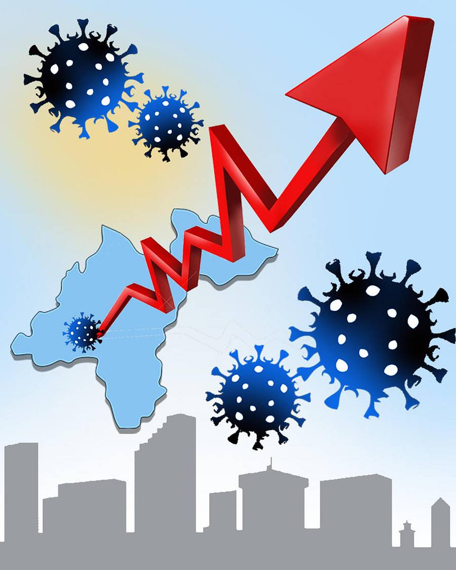 ಕೋವಿಡ್ ಪ್ರಕರಣಗಳ ಸಂಖ್ಯೆ ಹೆಚ್ಚಳ ಸೂಚಿಸುವ ಗ್ರಾಫಿಕ್ಸ್