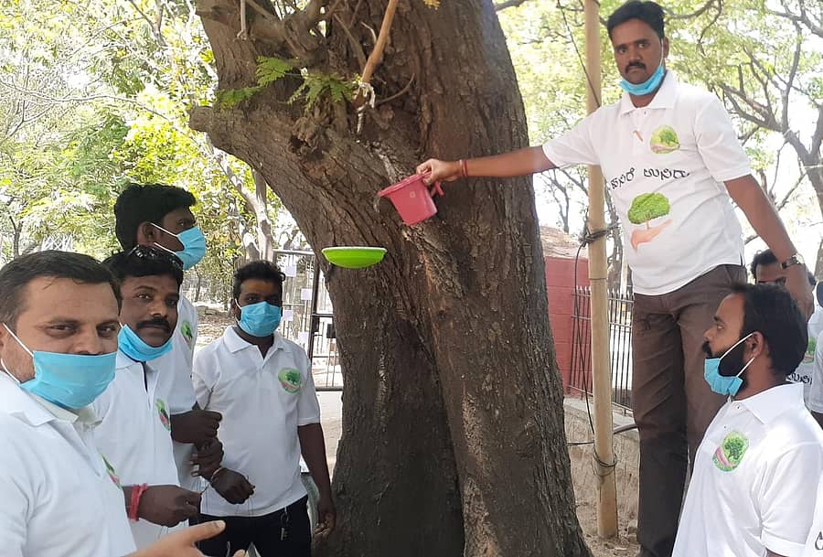 ಶಕ್ತಿನಗರದಲ್ಲಿ ಪಕ್ಷಿಗಳ ನೀರಿನ ಅರವಟಿಗೆಯನ್ನು ಭಾನುವಾರ ವನಸಿರಿ ಫೌಂಡೇಶನ್ ಗ್ರಾಮೀಣ ಘಟಕದ ಅಧ್ಯಕ್ಷ ಸುರೇಶ ಗೌಡ ಅವರು ಚಾಲನೆ ನೀಡಿದರು