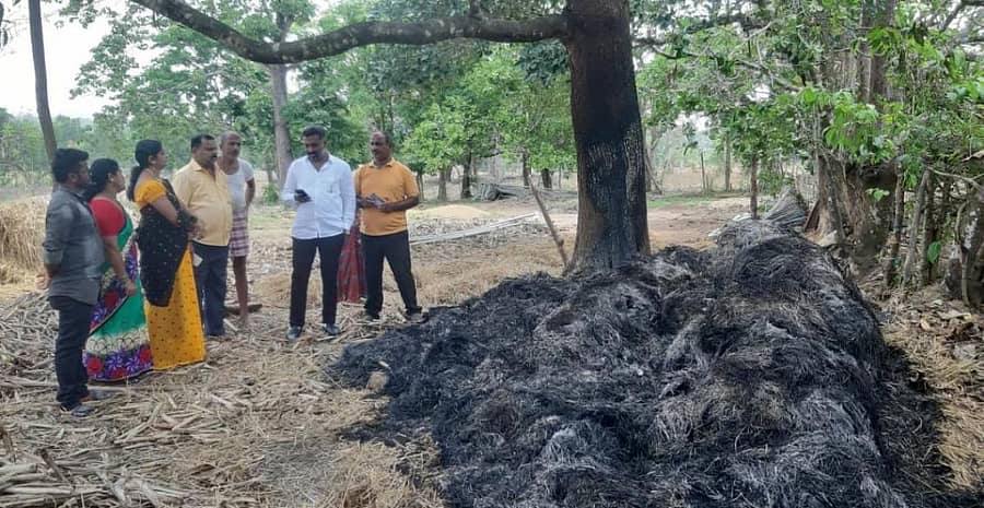 ರಿಪ್ಪನ್ಪೇಟೆ ಸಮೀಪದ ಅಮಟೆಕೊಪ್ಪದ ಈಶ್ವರ್ ಸಿಂಗ್ ಅವರು ಸಂಗ್ರಹಿಸಿಟ್ಟಿದ್ದ ಹುಲ್ಲಿನ ಬಣವೆಗೆ ಸಿಡಿಲು ಬಡಿದು ಭಸ್ಮವಾಗಿದೆ.