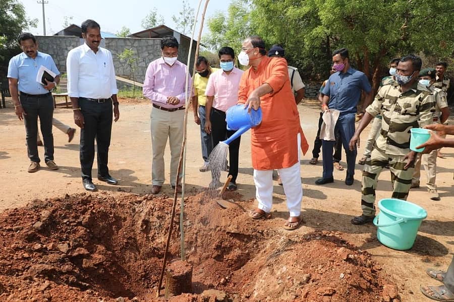 ಪರಿಸರ ಖಾತೆ ಸಚಿವ ಅರವಿಂದ ಲಿಂಬಾವಳಿ ಅವರು ಶುಕ್ರವಾರ ಹೊಸಪೇಟೆ ತಾಲ್ಲೂಕಿನ ಕಮಲಾಪುರ ಪ್ರಕೃತಿ ವಿಶ್ಲೇಷಣ ಕೇಂದ್ರದಲ್ಲಿ ಸಸಿ ನೆಟ್ಟು ನೀರೆರೆದರು