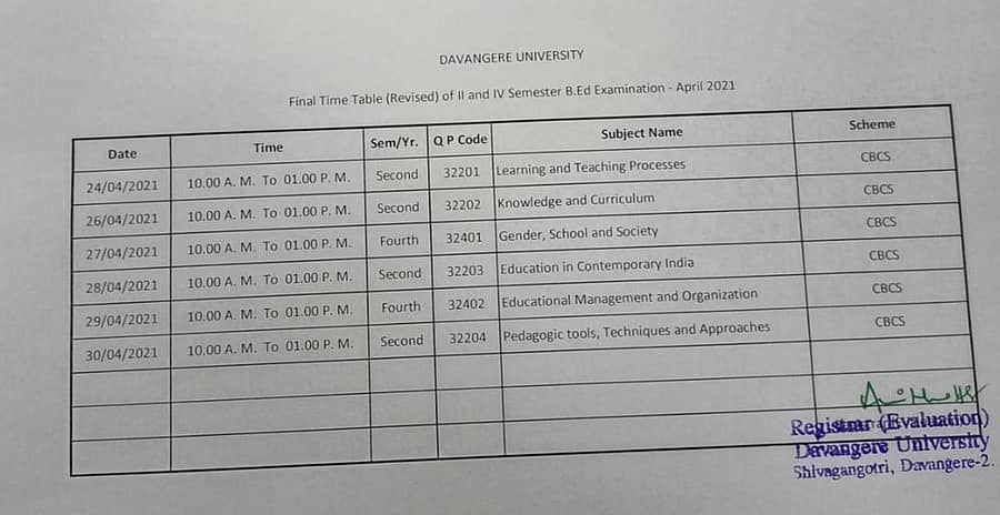 ಪರೀಕ್ಷಾ ವೇಳಾಪಟ್ಟಿ