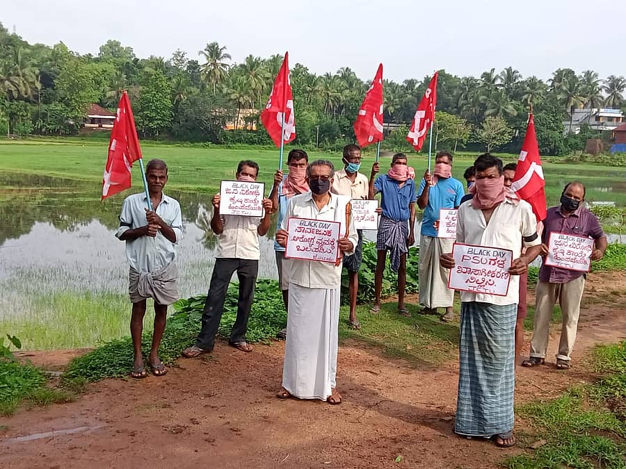 ಕಿಸಾನ್ ಸಂಯುಕ್ತ ಮೋರ್ಚಾ ದೇಶವ್ಯಾಪಿ ಕರೆ ನೀಡಿರುವ  ಕಪ್ಪು ಪಟ್ಟಿ ಪ್ರದರ್ಶನ ಅಂಗವಾಗಿ ಕುತ್ತಾರು ತೇವುಲದಲ್ಲಿ ನಡೆದ ಪ್ರತಿಭಟನೆ 