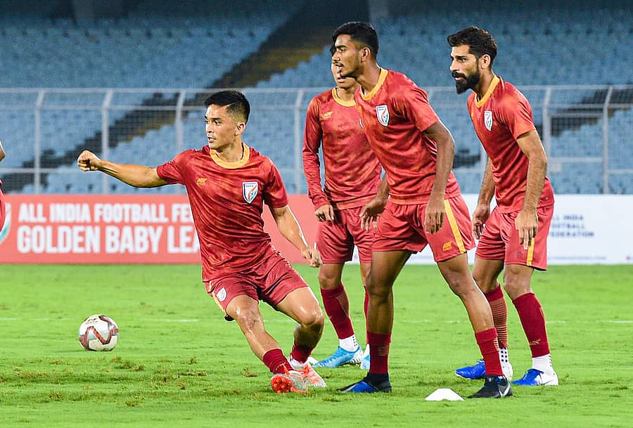 ಬಾಂಗ್ಲಾದೇಶ ಎದುರು ಗೆಲ್ಲಲೇಬೇಕಾದ ಪಂದ್ಯಕ್ಕೆ ಸುನಿಲ್ ಚೆಟ್ರಿ ಬಳಗ ಸಜ್ಜಾಗಿದೆ –ಪಿಟಿಐ ಚಿತ್ರ