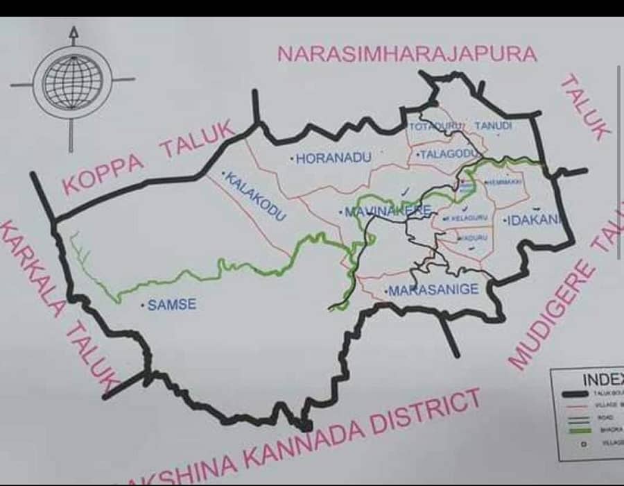 ನೂತನವಾಗಿ ಅಸ್ತಿತ್ವಕ್ಕೆ ಬಂದಿರುವ ಕಳಸ ತಾಲ್ಲೂಕಿನ ನಕ್ಷೆ.