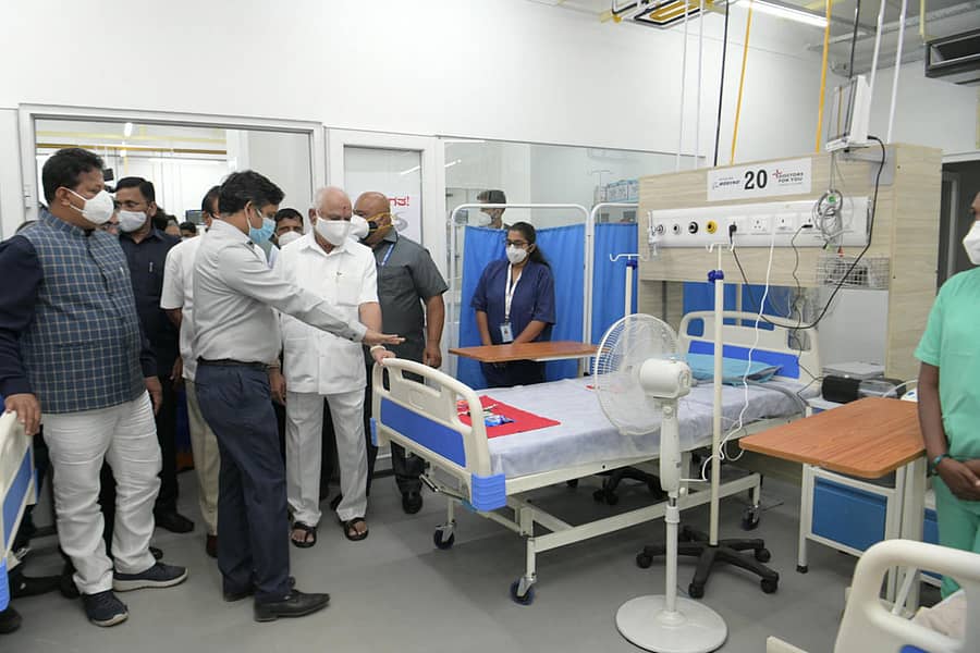 B S Yediyurappa inaugurates Boeing Covid Care hospital by Boeing India, Selco foundation, Doctors ForU at Yalahanka in Bengaluru on Saturday, 19 June 2021. CM office photo