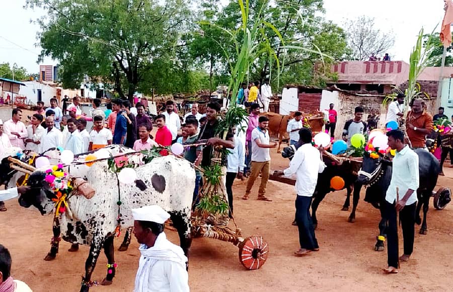 ಬಸವಕಲ್ಯಾಣ ತಾಲ್ಲೂಕಿನ ಮಲ್ಲಿಕಾರ್ಜುನವಾಡಿ ಗ್ರಾಮದಲ್ಲಿ ಗುರುವಾರ ಕಾರ ಹುಣ್ಣಿಮೆ ಅಂಗವಾಗಿ ಎತ್ತುಗಳ ಚಕ್ಕಡಿ ಓಟ ನಡೆಯಿತು