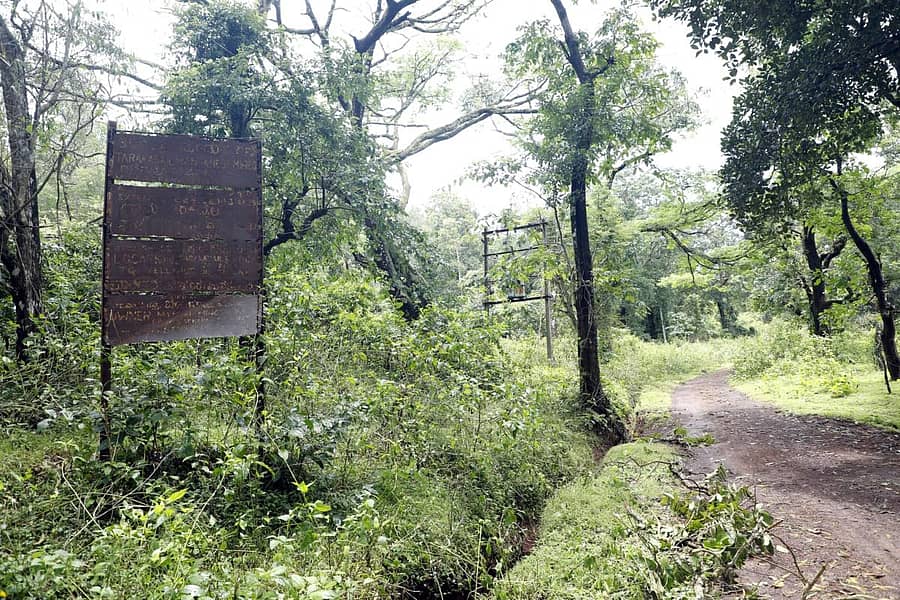 ಯಲ್ಲಾಪುರ ತಾಲ್ಲೂಕಿನ ಕಳಚೆ ಸಮೀಪ ಮ್ಯಾಂಗನೀಸ್ ಗಣಿಗಾರಿಕೆ ನಡೆಯುತ್ತಿದ್ದ ಸಂದರ್ಭದಲ್ಲಿ ಅಳವಡಿಸಿದ್ದ ಫಲಕ ಈಗ ತುಕ್ಕು ಹಿಡಿದಿದೆ – ಪ್ರಜಾವಾಣಿ ಚಿತ್ರ: ಸದಾಶಿವ ಎಂ.ಎಸ್