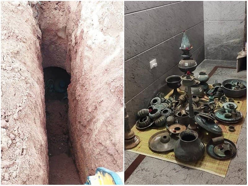 ಮಾಗಡಿಯ ಕಣ್ಣೂರು ಮಕ್ಕಳ ದೇವರ ಮಠದ ಹೊಲದ ಬಂಡೆ ಕೆಳಕೆ ಪತ್ತೆಯಾದ ಗುಹೆ ಮತ್ತು ಅದರಲ್ಲಿದ್ದ ಪುರಾತನ ಪೂಜಾ ಪರಿಕರಗಳು