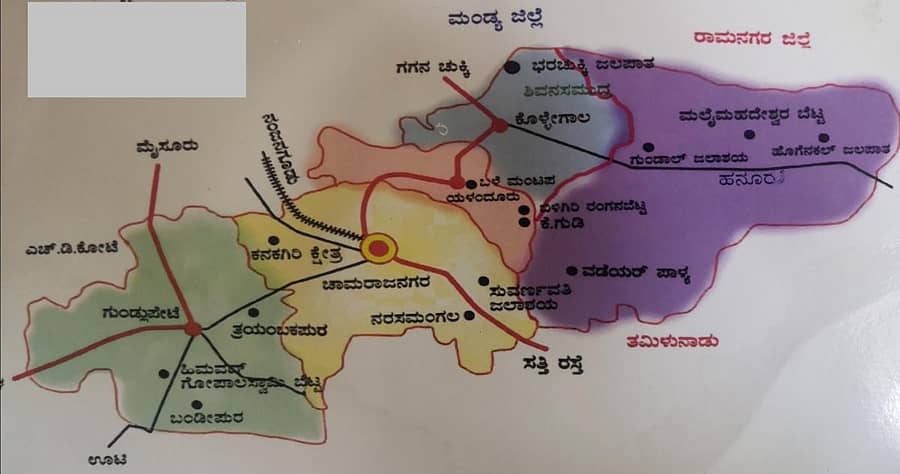 ಚಾಮರಾಜನಗರದ ಪ್ರವಾ‌ಸಿ ತಾಣಗಳನ್ನು ಗುರುತಿಸುವ ನಕ್ಷೆ (ಜಿಲ್ಲಾಡಳಿತದ ಚಿತ್ರ)