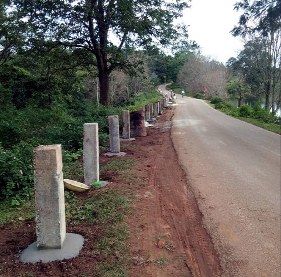 ಬಿಳಿಗಿರಿರಂಗನಬೆಟ್ಟದ ರಸ್ತೆಯ ಬದಿಯಲ್ಲಿ ಸಿಮೆಂಟ್‌ ಕಂಬಗಳನ್ನು ನೆಟ್ಟಿರುವುದು