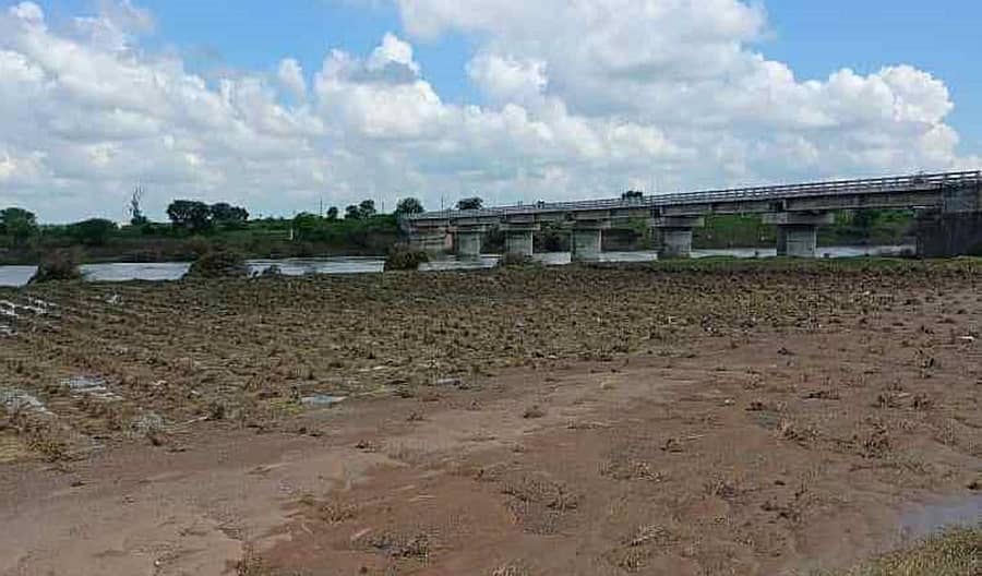 ಹುಲಸೂರಿನ ಮಾಂಜ್ರಾ ನದಿ ದಡದಲ್ಲಿರುವ ಜಮೀನಿನಲ್ಲಿ ನೀರಿನ ರಭಸಕ್ಕೆ ಮಣ್ಣಿನೊಂದಿಗೆ ಬೆಳೆ ಕೊಚ್ಚಿ ಹೋಗಿದೆ