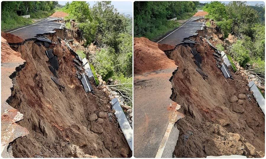 ಮೈಸೂರಿನಲ್ಲಿ ಭಾರಿ ಮಳೆ: ಚಾಮುಂಡಿಬೆಟ್ಟದ ರಸ್ತೆ ಮತ್ತೆ ಕುಸಿತ