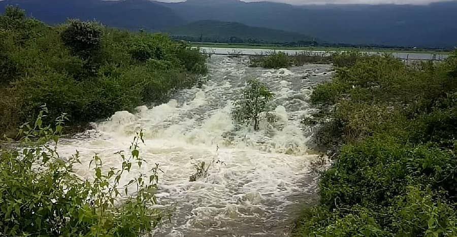 ಹೊಂಗನೂರಿನ ಹಿರಿಕೆರೆ ಕೋಡಿ ಬಿದ್ದಿರುವುದು