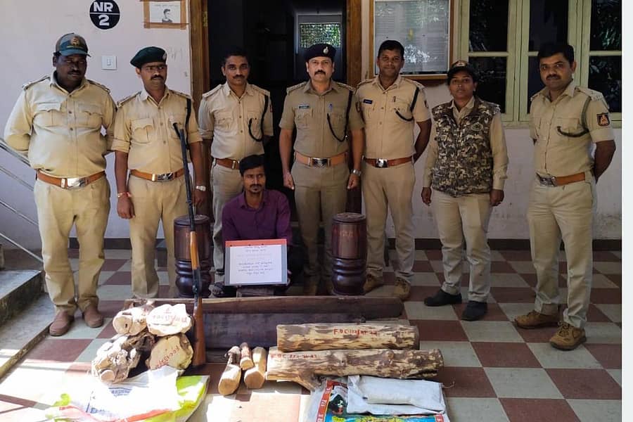 ಸಾಗರ ತಾಲ್ಲೂಕಿನ ಚಿಪ್ಳಿ-ಲಿಂಗದಹಳ್ಳಿ ಗ್ರಾಮದ ಅರಣ್ಯ ವಲಯದಲ್ಲಿ ಬೀಟೆ ಮತ್ತು ಶ್ರೀಗಂಧದ ತುಂಡುಗಳನ್ನು ಅಕ್ರಮವಾಗಿ ಸಂಗ್ರಹಿಸಿಟ್ಟಿದ್ದ ಪುರುಷೋತ್ತಮ ಎಂಬಾತನನ್ನು ಸೋಮವಾರ ಅರಣ್ಯ, ಪೊಲೀಸ್ ಸಿಬ್ಬಂದಿ ಬಂಧಿಸಿದ್ದಾರೆ.