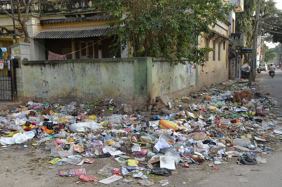 ಕಠಾರಿಪಾಳ್ಯ ಬಡಾವಣೆ ಮುಖ್ಯರಸ್ತೆ ಬದಿಯಲ್ಲಿ ರಾಶಿಯಾಗಿ ಬಿದ್ದಿರುವ ಕಸ