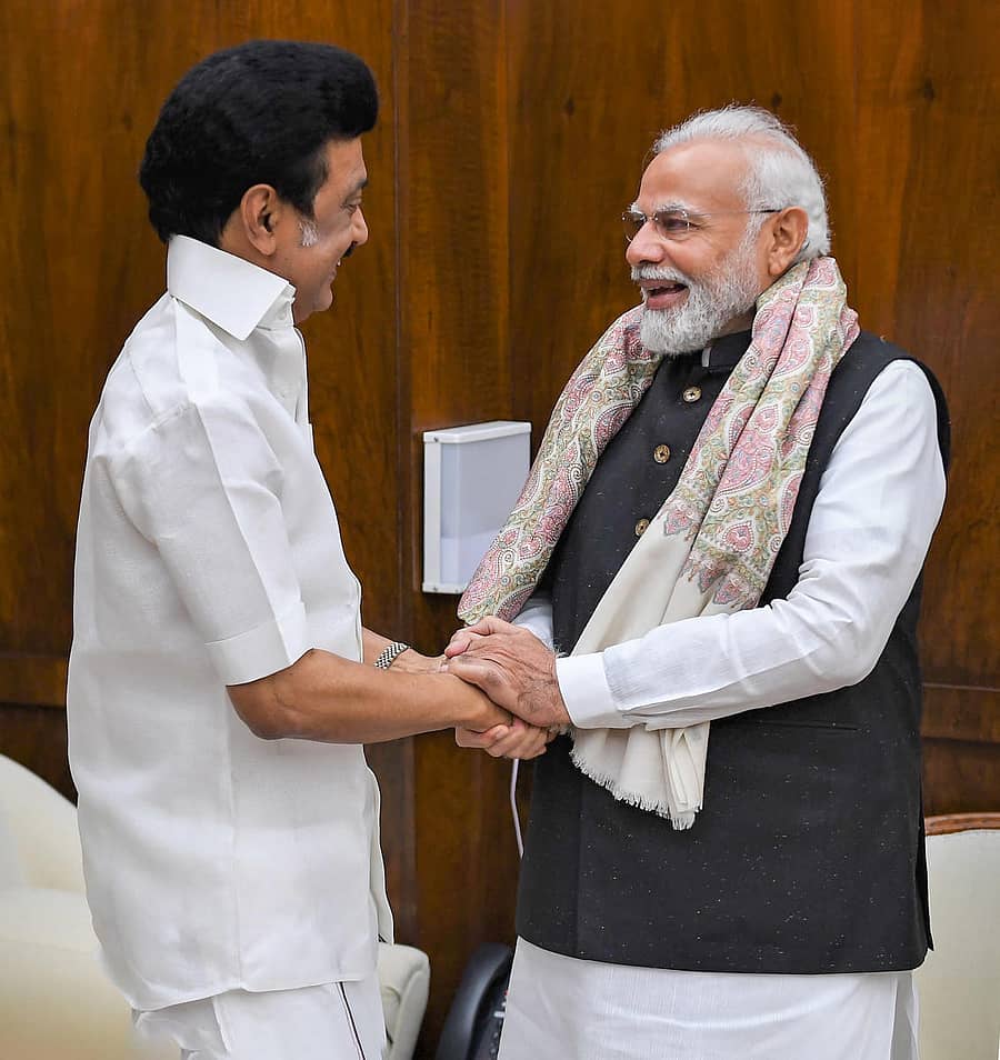 ದೆಹಲಿಯಲ್ಲಿ ಪ್ರಧಾನಿ ನರೇಂದ್ರ ಮೋದಿ ಅವರನ್ನು ಭೇಟಿಯಾದ ತಮಿಳುನಾಡು ಮುಖ್ಯಮಂತ್ರಿ ಎಂ.ಕೆ ಸ್ಟಾಲಿನ್