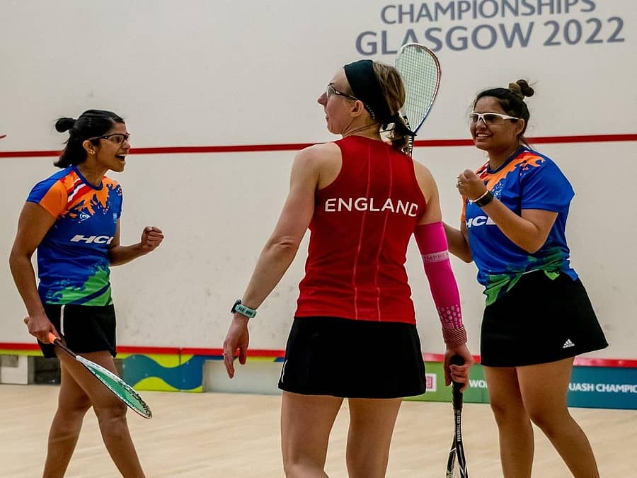 ಫೈನಲ್‌ ಪಂದ್ಯದಲ್ಲಿ ಪಾಯಿಂಟ್ ಗಳಿಸಿ ಸಂಭ್ರಮಿಸಿದ ದೀಪಿಕಾ ಪಳ್ಳಿಕ್ಕಲ್ (ಬಲ) ಮತ್ತು ಜ್ಯೋತ್ಸ್ನಾ ಚಿನ್ನಪ್ಪ–ಟ್ವಿಟರ್‌ ಚಿತ್ರ