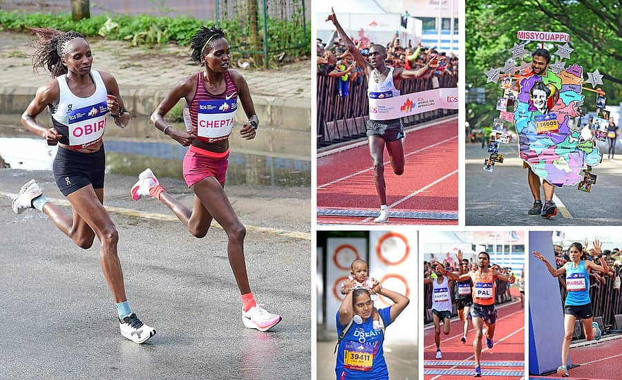 1. 10ಕೆ ಎಲೀಟ್ ಮಹಿಳೆಯರ ವಿಭಾಗದಲ್ಲಿ ಚಿನ್ನ ಗೆದ್ದ ಐರಿನ್ ಚೆಪ್ಟಾಯ್ (ಬಲ) ಮತ್ತು ಬೆಳ್ಳಿ ಜಯಿಸಿದ ಹೆಲೆನ್ ಒಬಿರಿ. 2. ಎಲೀಟ್ ಪುರುಷರ ವಿಭಾಗದಲ್ಲಿ ಚಿನ್ನ ಗೆದ್ದ ನಿಕೋಲಸ್ ಕಿಪ್ಕೊರಿರ್ ಕಿಮೇಲಿ. 3.ಮಜಾ ರನ್ನಲ್ಲಿ ಭಾಗವಹಿಸಿದ್ದ ನಟ ಪುನೀತ್ ರಾಜ್ಕುಮಾರ್ ಅಭಿಮಾನಿಯ ಸಂಭ್ರಮ. 4. ಮಗುವಿನೊಂದಿಗೆ ಸ್ಪರ್ಧೆಯಲ್ಲಿ ಪಾಲ್ಗೊಂಡ ಮಹಿಳೆ. 5. ಭಾರತೀಯ ಎಲೀಟ್ ಪುರುಷರ ವಿಭಾಗದಲ್ಲಿ ಚಿನ್ನ ಗೆದ್ದ ಅಭಿಷೇಕ್ ಪಾಲ್. 6. ಭಾರತೀಯ ಎಲೀಟ್ ಮಹಿಳೆಯರ ಓಟದಲ್ಲಿ ಚಿನ್ನ ಜಯಿಸಿದ ಪಾರುಲ್ ಯಾದವ್– ಪ್ರಜಾವಾಣಿ ಚಿತ್ರಗಳು/ ರಂಜು ಪಿ.