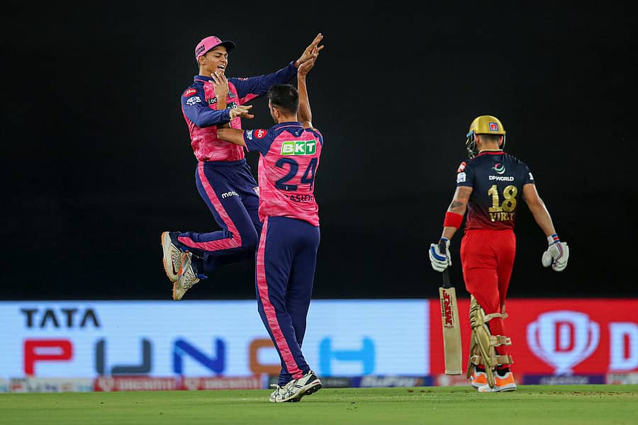 ವಿರಾಟ್‌ ಕೋಹ್ಲಿ ವಿಕೆಟ್‌ ಪಡೆದ ಸಂಭ್ರಮದಲ್ಲಿ ಪ್ರಸಿದ್ಧ ಕೃಷ್ಣ, ಪಿಟಿಐ ಚಿತ್ರ