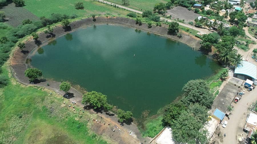 ಅಮೃತ ಸರೋವರ ಯೋಜನೆ ಅಡಿ ಪುನಶ್ಚೇತನಗೊಂಡ ಕೆರೆಯ ನೋಟ
