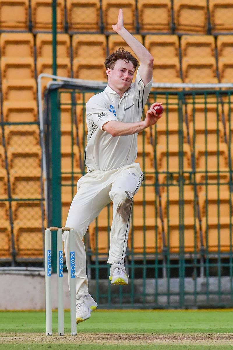 ನ್ಯೂಜಿಲೆಂಡ್ ಎ ಬಳಗದ ಬೌಲರ್ ಮ್ಯಾಥ್ಯೂ ಫಿಷರ್ ––ಪ್ರಜಾವಾಣಿ ಚಿತ್ರ/ಎಸ್.ಕೆ. ದಿನೇಶ್