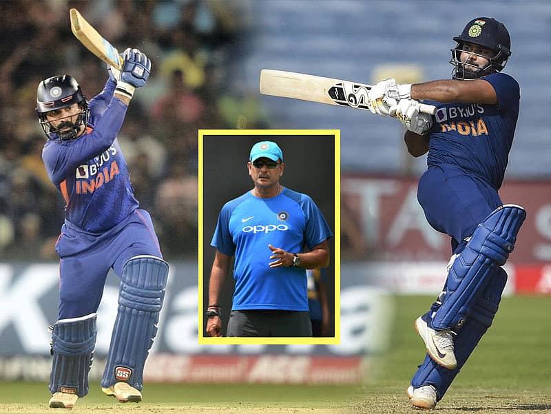 ದಿನೇಶ್ ಕಾರ್ತಿಕ್ ಹಾಗೂ ರಿಷಭ್ ಪಂತ್. ಒಳಚಿತ್ರದಲ್ಲಿ ರವಿಶಾಸ್ತ್ರಿ (ಚಿತ್ರಕೃಪೆ: ಪಿಟಿಐ)