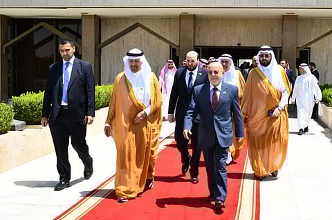 وزير الاقتصاد والصناعة السوري محمد الشعار مستقبلاً الوفد السعودي الذي يترأسه وزير الاستثمار المهندس خالد الفالح