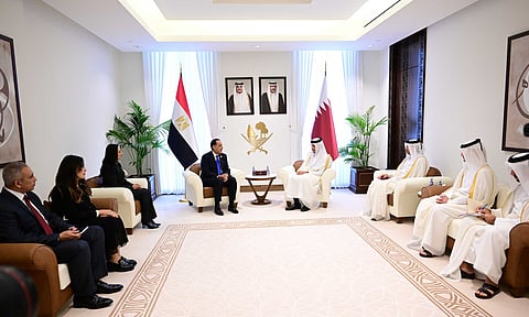 خلال اللقاء بين رئيسي الوزراء المصري والقطري