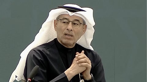 رجل الأعمال الإماراتي، محمد العبار، خلال كلمته بالمنتدى الاستثماري السوري الإماراتي الأول