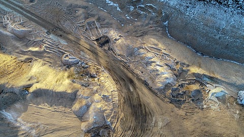 A bird's-eye view of a mineral mine 