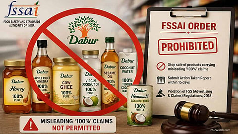 Alt="FSSAI has ordered Dabur to stop selling a range of products carrying "100 percent" claims."