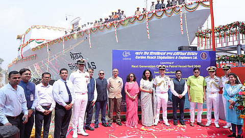 Alt="GRSE launches 3rd next-generation offshore patrol vessel for Indian Navy"