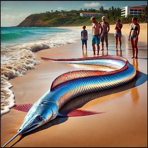 February 25, 2025 – In a rare and stunning sight, a shimmering oarfish, known for its long, ribbon-like body and metallic silver sheen, was discovered washed up on a beach in Mexico. This deep-sea giant, which typically dwells at depths of 650 to 3,300 feet, is seldom seen near the ocean’s surface, making the event both extraordinary and mysterious.

Beachgoers were astonished by the unusual find, with some capturing footage of the massive fish. Oarfish, also called “sea serpents” due to their elongated bodies, are often associated with deep-sea folklore. Some cultures even believe their appearance near shore can signal seismic activity, though scientists argue there is no proven connection.

Marine biologists are analyzing the specimen to determine the possible cause of its unusual surfacing. Experts suggest that ocean currents, rising temperatures, or natural illness may have played a role. "Oarfish are rarely observed alive in shallow waters, so this presents a unique opportunity to study them up close," a marine researcher stated.

The discovery has sparked excitement among ocean enthusiasts, reminding the world of the mysteries hidden in the deep. As research continues, scientists hope to uncover more about the behavior and ecology of these elusive deep-sea creatures.

Would you like any modifications or additional details?