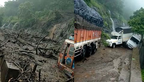 कन्नड घाटात दरड कोसळली, कित्येक वाहने अडकली आहेत