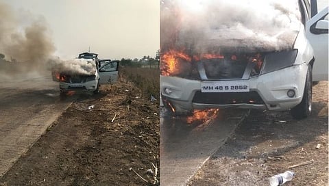 बीड : केज-अंबाजोगाई रोडवर गाडीने घेतला पेट