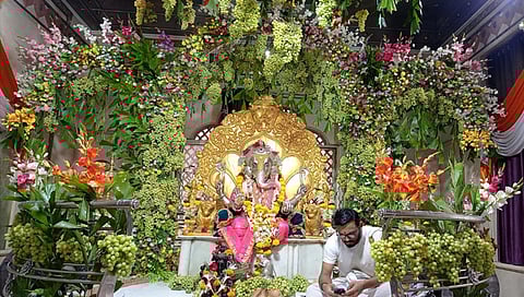 नाशिक: चांदीच्या गणपती मंदिरात 301 किलो द्राक्षांची आरास (फोटो- हेमंत घोरपडे)