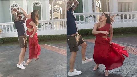 सनी लिओनी लाल साडीत बास्‍केटबॉल खेळण्यात दंग ! व्हायरल व्हिडिओने चाहते घायाळ