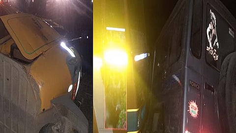 नगर-सोलापूर महामार्गावर ४ वाहनांचा भीषण अपघात; २ जण जागीच ठार, १० गंभीर जखमी