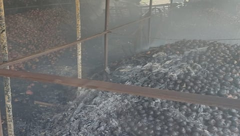 नाशिक : चाळीला आग लागल्याने शेतकऱ्याच्या 25 ट्रॅक्टर कांद्याचा कोळसा