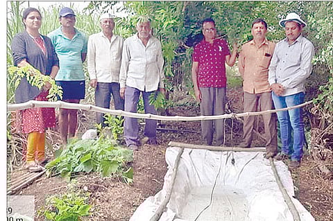 शेतकर्‍यांच्या बांधावर जाऊन हुमणी कीड नियंत्रणाबाबत प्रात्यक्षिक सादर करताना कृषी विभागाचे अधिकारी.