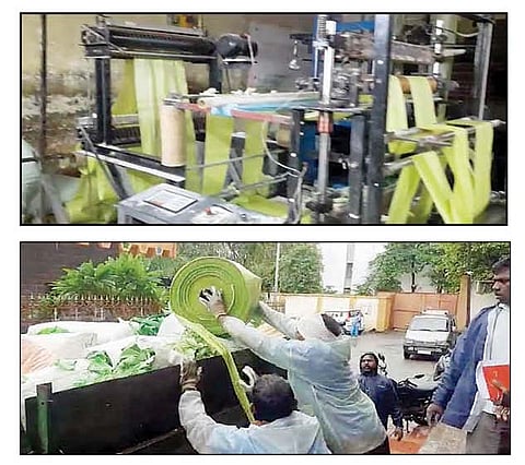 चाकणमधील प्लास्टिक उत्पादन होणारा कारखाना व जप्त करण्यात आलेले साहित्य. (छाया : अविनाश दुधवडे)