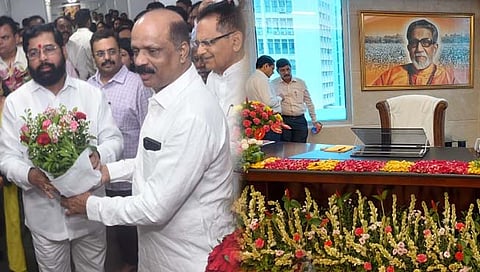 एकनाथ शिंदेंनी मुख्यमंत्रीपदाचा पदभार स्वीकारला, मुख्यमंत्री दालनात बाळासाहेब ठाकरे आणि आनंद दिघे यांच्या प्रतिमा