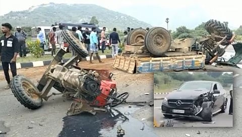 Mercedes accident : मर्सिडीज कारच्या धडकेत चक्क ट्रॅक्टरचे झाले दोन तुकडे… जाणून घ्या अपघाताचे रहस्य?