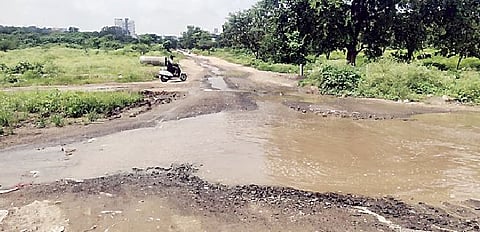 हेवन पार्क परिसरात पालखी मार्गावर तुंबलेले सांडपाणी.